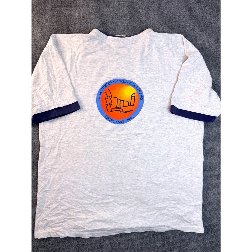 Vintage 90s Subud World Congress 1997 Ringer T Shirt XL Gray Made in USA Pinhole